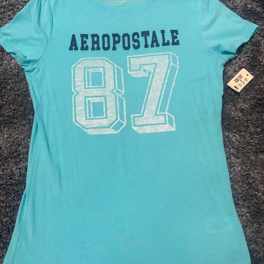Aeropostale Light Blue Graphic '87' Short Sleeve Tee, L fitted